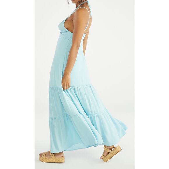Shoedazzle Strappy Tiered Maxi Dress in Petit Four Blue Size XL - Picture 2 of 8